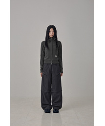 High-Neck Knit  Hoodie Zip Up / Charcoal