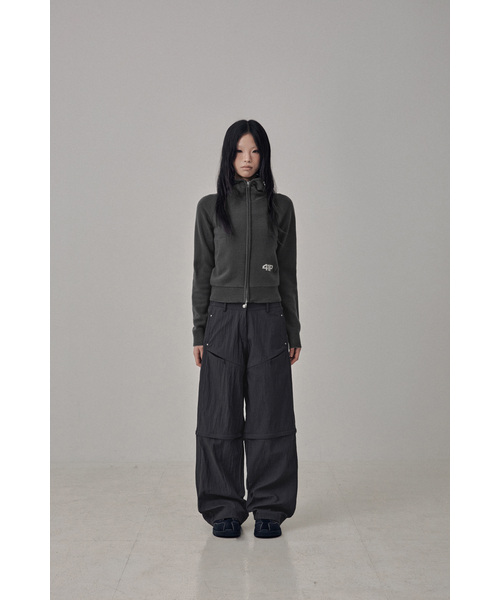 High‑Neck Knit Hoodie Zip Up — charcoal