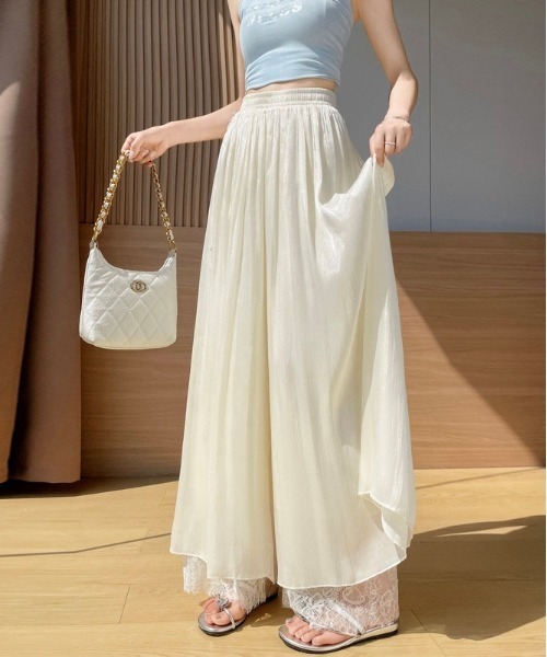 ＆soiree（アンドソワレ）の「裾レースレイヤードシフォンシアーイージーワイドパンツ（その他パンツ・レディース・オフホワイト/ピンク/サックスブルー・X-LARGE/LARGE/MEDIUM/SMALL/X-SMALL）」の5枚目の写真