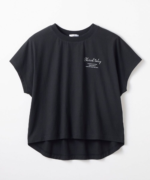 Belle Maison(ベルメゾン)の「【Papel lapiz(パペルラピス)】プチプラ!薄くて涼しい綿素材フレンチスリーブTシャツ(Tシャツ/カットソー・キッズ・ブラック/グレイッシュベージュ/グリーン/オフホワイト・M/XS/S)」の1枚目の写真