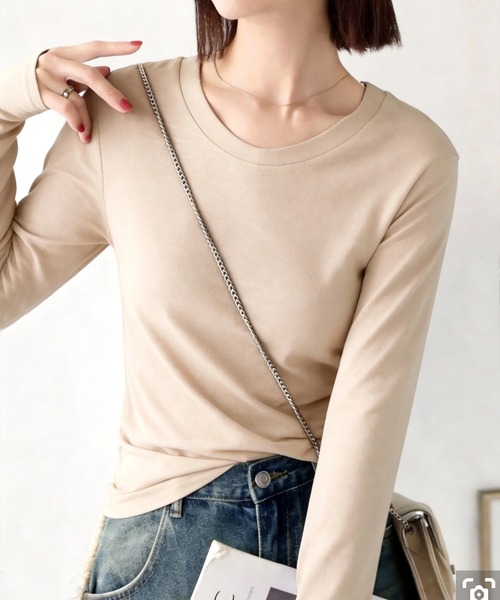 SETUP7(セットアップセブン)の「【SETUP7】もっちりシルクタッチクルーネック長袖Tシャツカットソー SPD(Tシャツ/カットソー・レディース・チャコールグレー/ベージュ/ブラウン・FREE)」の3枚目の写真