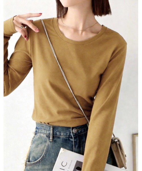 SETUP7(セットアップセブン)の「【SETUP7】もっちりシルクタッチクルーネック長袖Tシャツカットソー SPD(Tシャツ/カットソー・レディース・チャコールグレー/ベージュ/ブラウン・FREE)」の7枚目の写真