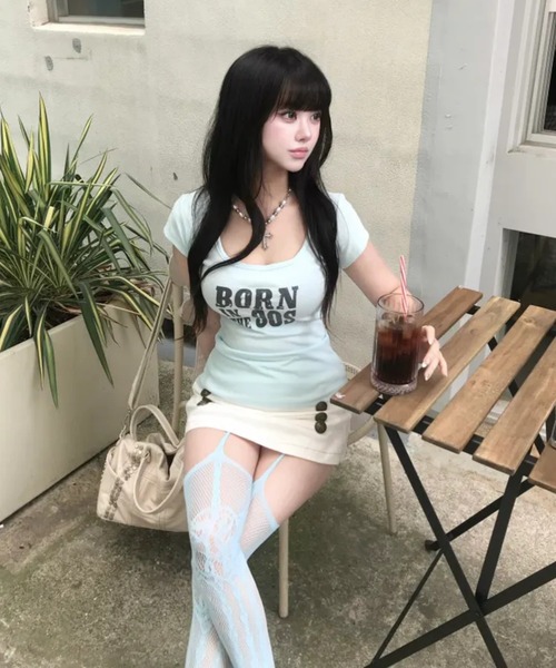 gossip!ロサンゼルス(ゴシップロサンゼルス)の「半袖 Tシャツ ロゴプリント タイト フィット 韓国風 ストリート Y2K(Tシャツ/カットソー・レディース・ミント・M)」の13枚目の写真