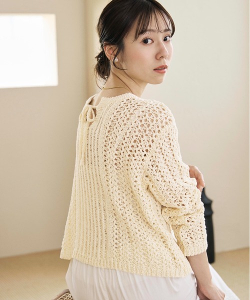 COHINA(コヒナ)の「2wayテープヤーンパターンニット 【低身長・小柄女性】(ニット/セーター・レディース・アイボリー/ベージュ・ONE SIZE)」の6枚目の写真