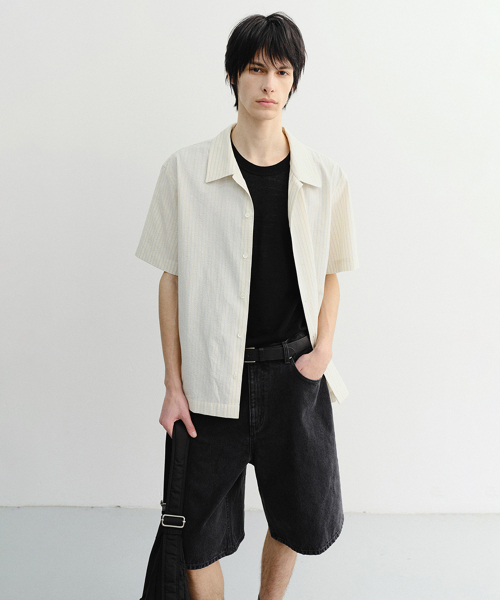 DUNST FOR MEN(ダンストフォーメン)の「HOLIDAY STRIPED SHIRT_UNISEX_UDSH6B123_CREAM STRIPE(シャツ/ブラウス・メンズ・クリーム・X-SMALL/SMALL/MEDIUM/LARGE/X-LARGE)」の1枚目の写真