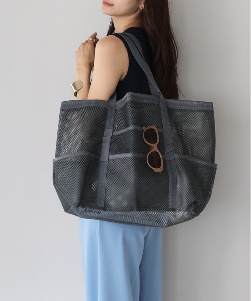 &MARKS(アンドマークス)の「N33 【大容量・軽量】 メッシュトートバッグ エコバッグ プールバッグ ジムバッグ ビーチバッグ 多収納(トートバッグ・レディース・オフホワイト/グレー/カーキ/ブラック・FREE)」の12枚目の写真