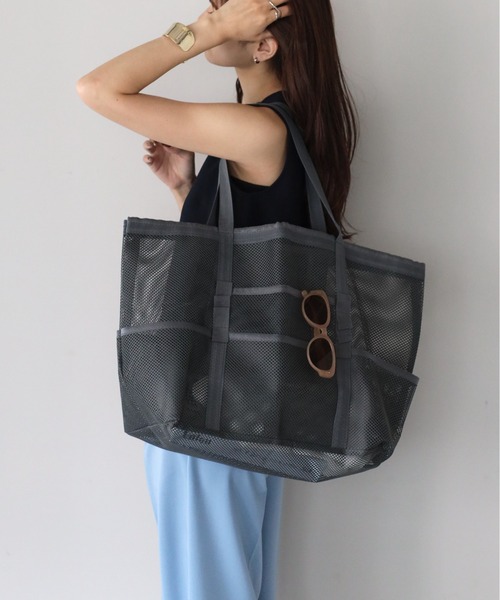 &MARKS(アンドマークス)の「N33 【大容量・軽量】 メッシュトートバッグ エコバッグ プールバッグ ジムバッグ ビーチバッグ 多収納(トートバッグ・レディース・オフホワイト/グレー/カーキ/ブラック・FREE)」の13枚目の写真