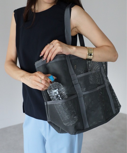 &MARKS(アンドマークス)の「N33 【大容量・軽量】 メッシュトートバッグ エコバッグ プールバッグ ジムバッグ ビーチバッグ 多収納(トートバッグ・レディース・オフホワイト/グレー/カーキ/ブラック・FREE)」の19枚目の写真