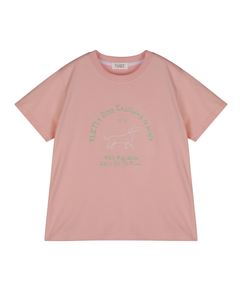VLETI(ブレッティ)の「Dog Lettering Art Work Printing T-shirt (Pink)(Tシャツ/カットソー・レディース・ネイビー・FREE)」の2枚目の写真