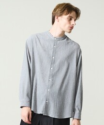ABAHOUSE（アバハウス）の「プリーツ ストライプ バンドカラーシャツ   楊柳 ストレッチ（シャツ/ブラウス）」