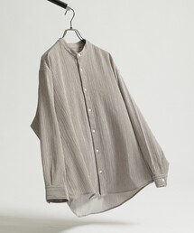 ABAHOUSE（アバハウス）の「プリーツ ストライプ バンドカラーシャツ   楊柳 ストレッチ（シャツ/ブラウス）」
