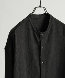 ABAHOUSE（アバハウス）の「プリーツ ストライプ バンドカラーシャツ   楊柳 ストレッチ（シャツ/ブラウス）」