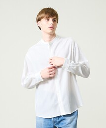 ABAHOUSE（アバハウス）の「プリーツ ストライプ バンドカラーシャツ   楊柳 ストレッチ（シャツ/ブラウス）」