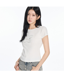Wベーシックアップリケ刺繍Tシャツ (2colors)