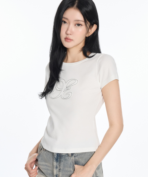 1993STUDIO（1993スタジオ）の「Wベーシックアップリケ刺繍Tシャツ (2colors)（Tシャツ/カットソー・レディース・ホワイト/チャコール・LARGE/MEDIUM/SMALL）」の4枚目の写真