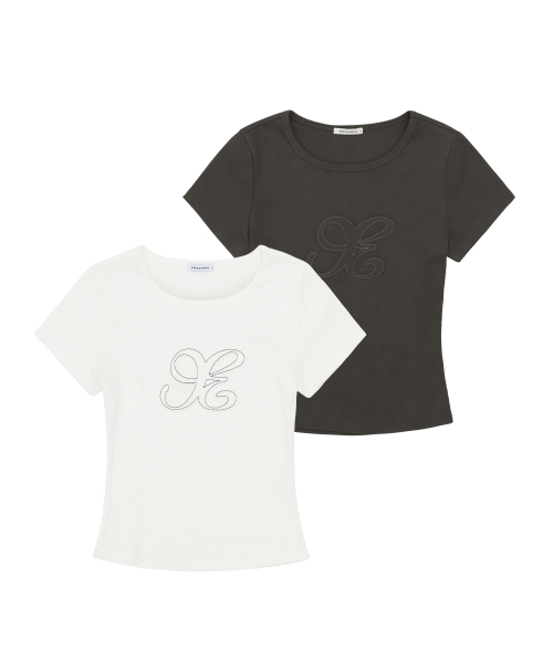 1993STUDIO（1993スタジオ）の「Wベーシックアップリケ刺繍Tシャツ (2colors)（Tシャツ/カットソー・レディース・ホワイト/チャコール・LARGE/MEDIUM/SMALL）」の3枚目の写真