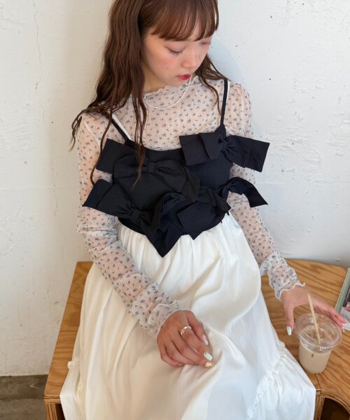 w closet(ダブルクローゼット)の「リボンビスチェキャミ(シャツ/ブラウス・レディース・グリーン/ネイビー/レッド・FREE)」の1枚目の写真
