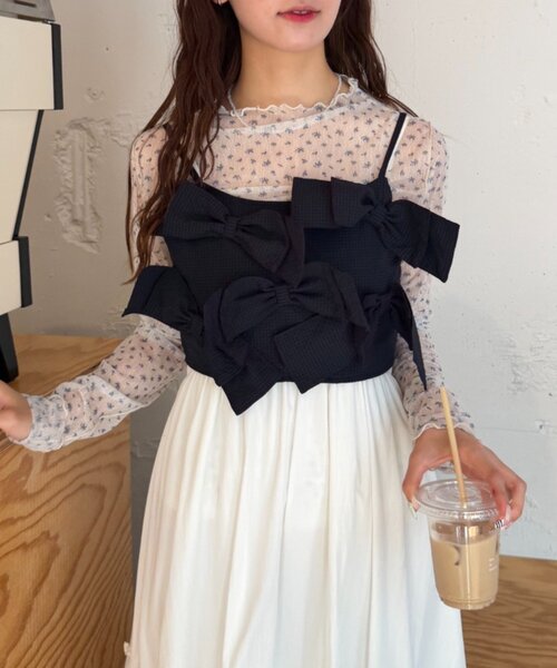 w closet(ダブルクローゼット)の「リボンビスチェキャミ(シャツ/ブラウス・レディース・グリーン/ネイビー/レッド・FREE)」の9枚目の写真