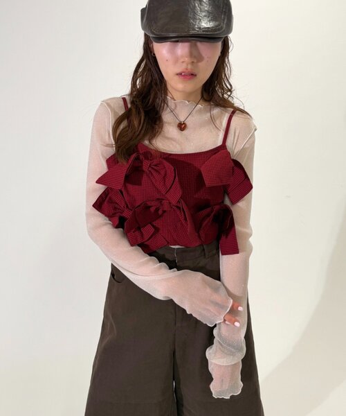 w closet(ダブルクローゼット)の「リボンビスチェキャミ(シャツ/ブラウス・レディース・グリーン/ネイビー/レッド・FREE)」の16枚目の写真
