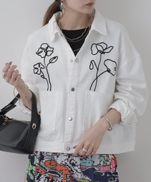 花モチーフ線画刺繍Gジャン