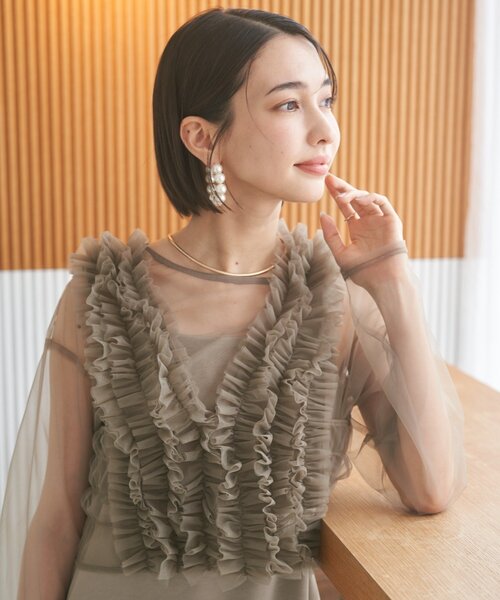 Remind me and forever（リマインドミーアンドフォーエバー）の「3セット！オンもオフも【nane】チュールビスチェ+キャミワンピ+シアートップス（ドレス・レディース・ベージュ/ブラック・FREE）」の13枚目の写真