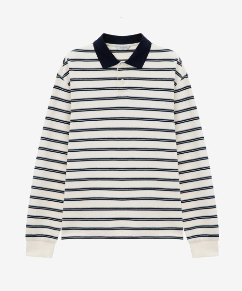 MINDBRIDGE（マインドブリッジ）の「カラー配色オーバーサイズストライプTシャツ（ポロシャツ・メンズ・アイボリー・100/110/95/105）」の9枚目の写真