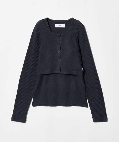 NICE WEATHER（ナイスウェザー）の「＜NICE WEATHER＞レイヤード リブニット カーディガン（ニット/セーター・レディース・ネイビー/クリーム・FREE）」の2枚目の写真