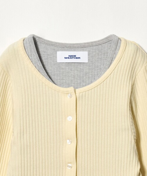 NICE WEATHER（ナイスウェザー）の「＜NICE WEATHER＞レイヤード リブニット カーディガン（ニット/セーター・レディース・ネイビー/クリーム・FREE）」の4枚目の写真