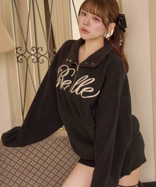Belle Charme（ベルシャルム）の「【Belle Charme】Belle Logo Docking Fleece（ニット/セーター・レディース・ブラック/ベージュ/オフホワイト・FREE）」の3枚目の写真