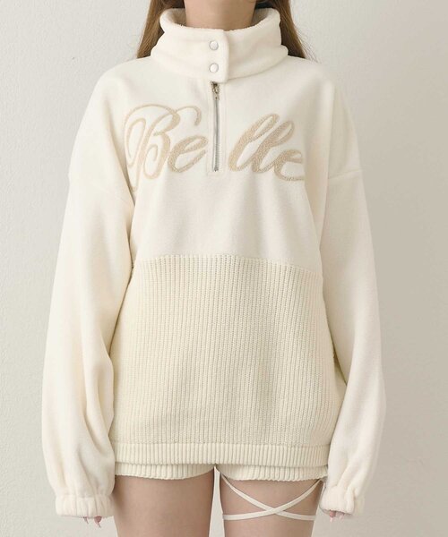 Belle Charme（ベルシャルム）の「【Belle Charme】Belle Logo Docking Fleece（ニット/セーター・レディース・ブラック/ベージュ/オフホワイト・FREE）」の7枚目の写真