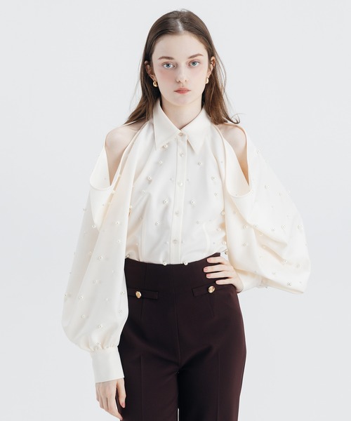 EIMY ISTOIRE(エイミーイストワール)の「PEARL SHIRTS(シャツ/ブラウス・レディース・ブラック/アイボリー・FREE)」の1枚目の写真