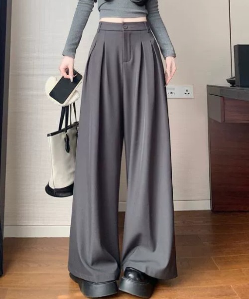 owen(オーウェン)の「ハイウエスト タック ワイドパンツ(その他パンツ・レディース・グレー/ブラック・S/L/M)」の2枚目の写真