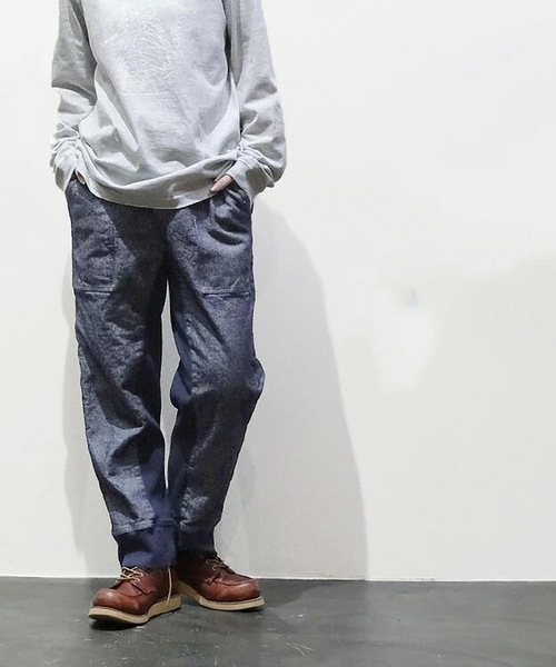 vent blanc(ヴァンブラン)の「ヴァンブラン vent blanc コンビネーション デザインパンツ(スウェットパンツ・レディース・ベージュ/インディゴブルー・FREE)」の2枚目の写真
