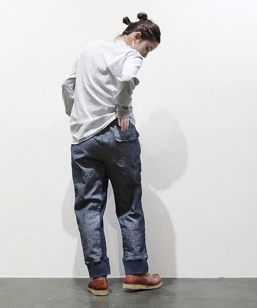vent blanc(ヴァンブラン)の「ヴァンブラン vent blanc コンビネーション デザインパンツ(スウェットパンツ・レディース・ベージュ/インディゴブルー・FREE)」の9枚目の写真