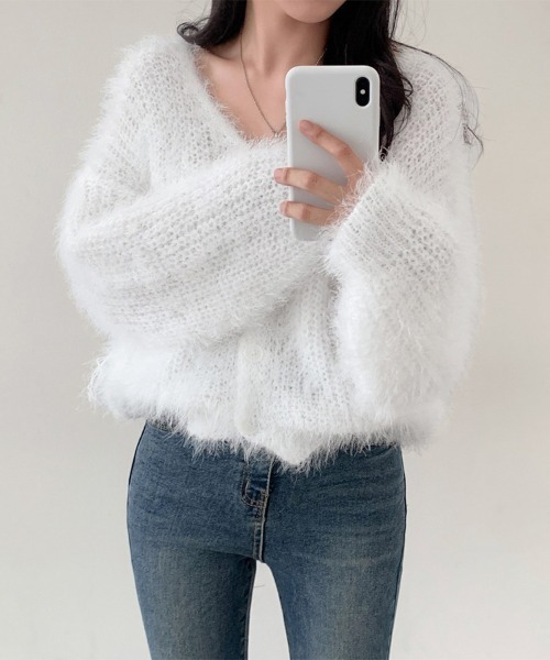 ReRe(リリ)の「ふわもこVネックカーディガン(カーディガン/ボレロ・レディース・ピンク/グレー/ブラック/ホワイト・FREE)」の13枚目の写真