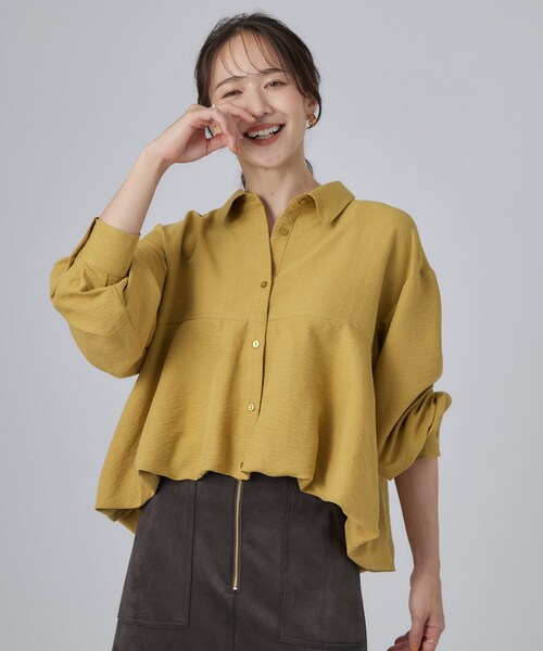 SHOO・LA・RUE(シューラルー)の「【S-LL/洗濯機可】インせず即こなれる 裾バルーンシャツ(シャツ/ブラウス・レディース・マスタード/ブラック/アイボリー・02/04/03/01)」の12枚目の写真