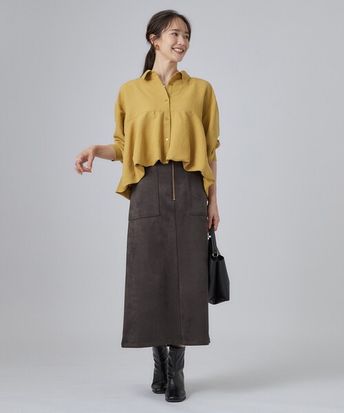 SHOO・LA・RUE(シューラルー)の「【S-LL/洗濯機可】インせず即こなれる 裾バルーンシャツ(シャツ/ブラウス・レディース・マスタード/ブラック/アイボリー・02/04/03/01)」の14枚目の写真