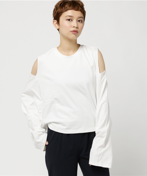 SLY（スライ）の「2WAY TOPS2（Tシャツ/カットソー・レディース・トップグレー/ブラック/ワインレッド/ホワイト・FREE）」の2枚目の写真