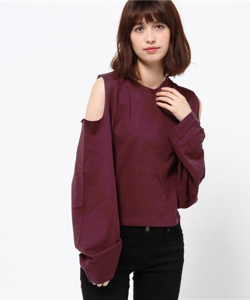 SLY（スライ）の「2WAY TOPS2（Tシャツ/カットソー・レディース・トップグレー/ブラック/ワインレッド/ホワイト・FREE）」の4枚目の写真
