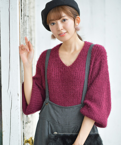 rps（アールピーエス）の「フェザーリブＶネック長袖ニットプルオーバー（ニット/セーター・レディース・ピンク/アイボリー/杢グレー/マスタード/ボルドー・M）」の5枚目の写真