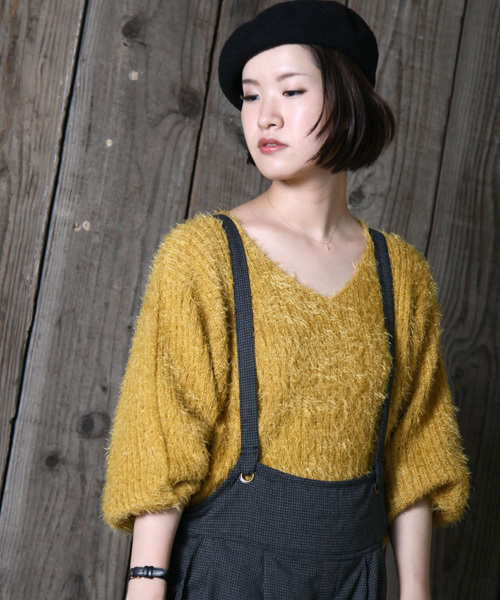 rps（アールピーエス）の「フェザーリブＶネック長袖ニットプルオーバー（ニット/セーター・レディース・ピンク/アイボリー/杢グレー/マスタード/ボルドー・M）」の4枚目の写真