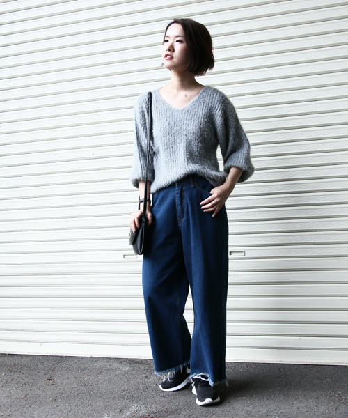 rps（アールピーエス）の「フェザーリブＶネック長袖ニットプルオーバー（ニット/セーター・レディース・ピンク/アイボリー/杢グレー/マスタード/ボルドー・M）」の7枚目の写真