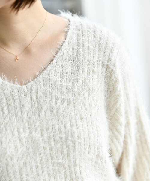 rps（アールピーエス）の「フェザーリブＶネック長袖ニットプルオーバー（ニット/セーター・レディース・ピンク/アイボリー/杢グレー/マスタード/ボルドー・M）」の10枚目の写真