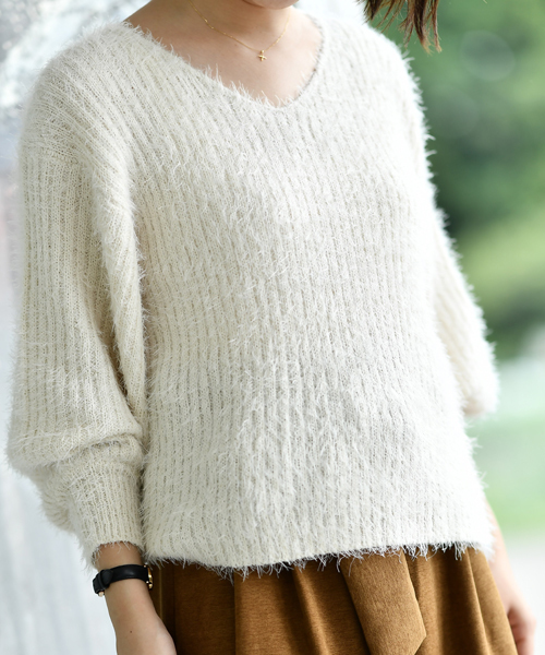 rps（アールピーエス）の「フェザーリブＶネック長袖ニットプルオーバー（ニット/セーター・レディース・ピンク/アイボリー/杢グレー/マスタード/ボルドー・M）」の12枚目の写真