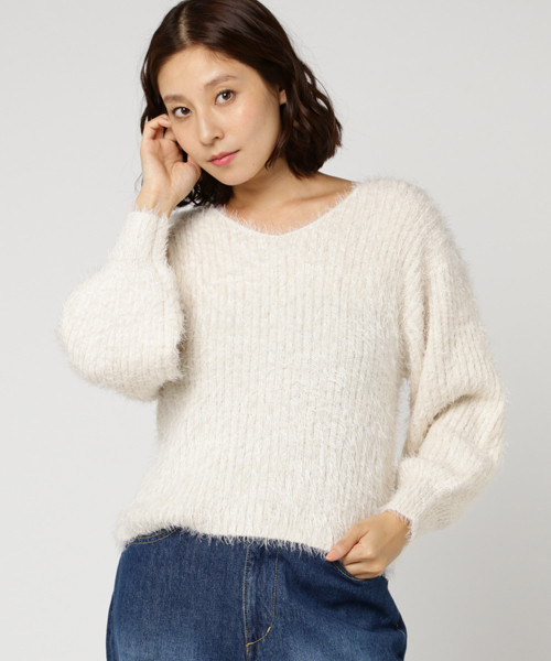 rps（アールピーエス）の「フェザーリブＶネック長袖ニットプルオーバー（ニット/セーター・レディース・ピンク/アイボリー/杢グレー/マスタード/ボルドー・M）」の19枚目の写真