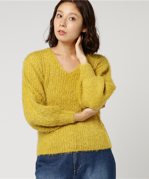 rps（アールピーエス）の「フェザーリブＶネック長袖ニットプルオーバー（ニット/セーター・レディース・ピンク/アイボリー/杢グレー/マスタード/ボルドー・M）」の21枚目の写真