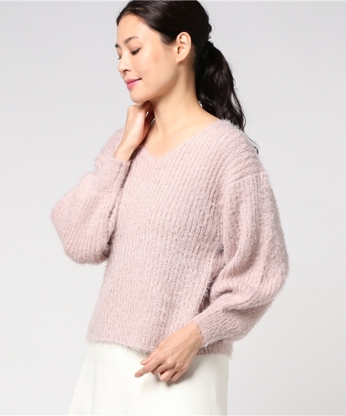 rps（アールピーエス）の「フェザーリブＶネック長袖ニットプルオーバー（ニット/セーター・レディース・ピンク/アイボリー/杢グレー/マスタード/ボルドー・M）」の22枚目の写真