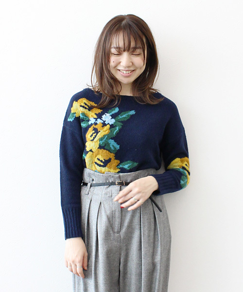 Jines ジネス の Moody花柄インターシャジャカードプルオーバー ニット セーター Wear