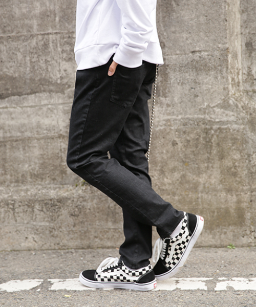 kutir（クティール）の「SLIM LONG PANTS / ストレッチデニムスリムスキニーパンツ（デニムパンツ・メンズ・ブラック/ワンウォッシュ・LARGE/SMALL/MEDIUM）」の14枚目の写真