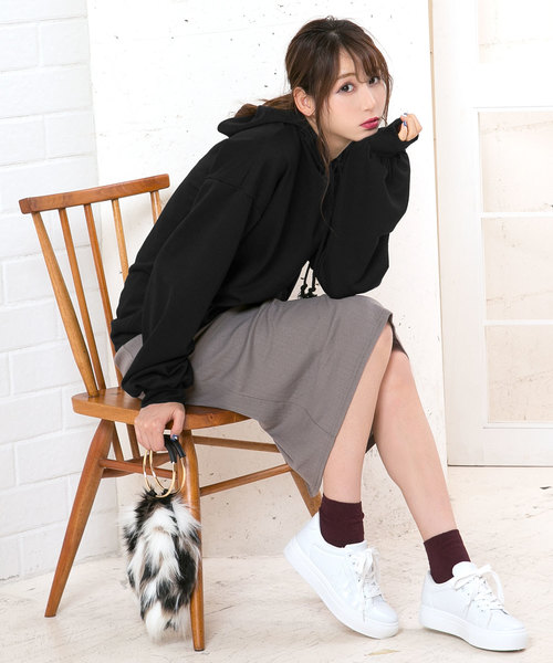 KOBE LETTUCE（コウベレタス）の「ドロップショルダースウェットパーカ＊レディース/プルオーバー/オーバーシルエ/フード/トップス[C3436]神戸レタス（パーカー・レディース・ブラック/グレー/オフホワイト・FREE）」の3枚目の写真